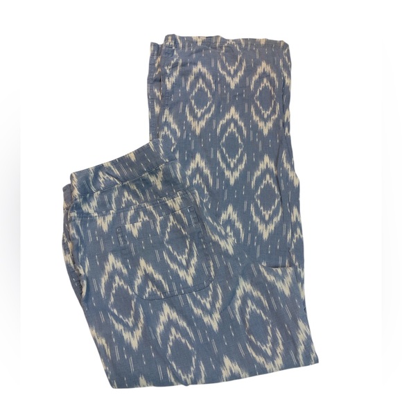 Chico’s Linen Pant Trouser Flame Stitch Pattern Loose Fit Zip Front Pockets - Picture 2 of 12